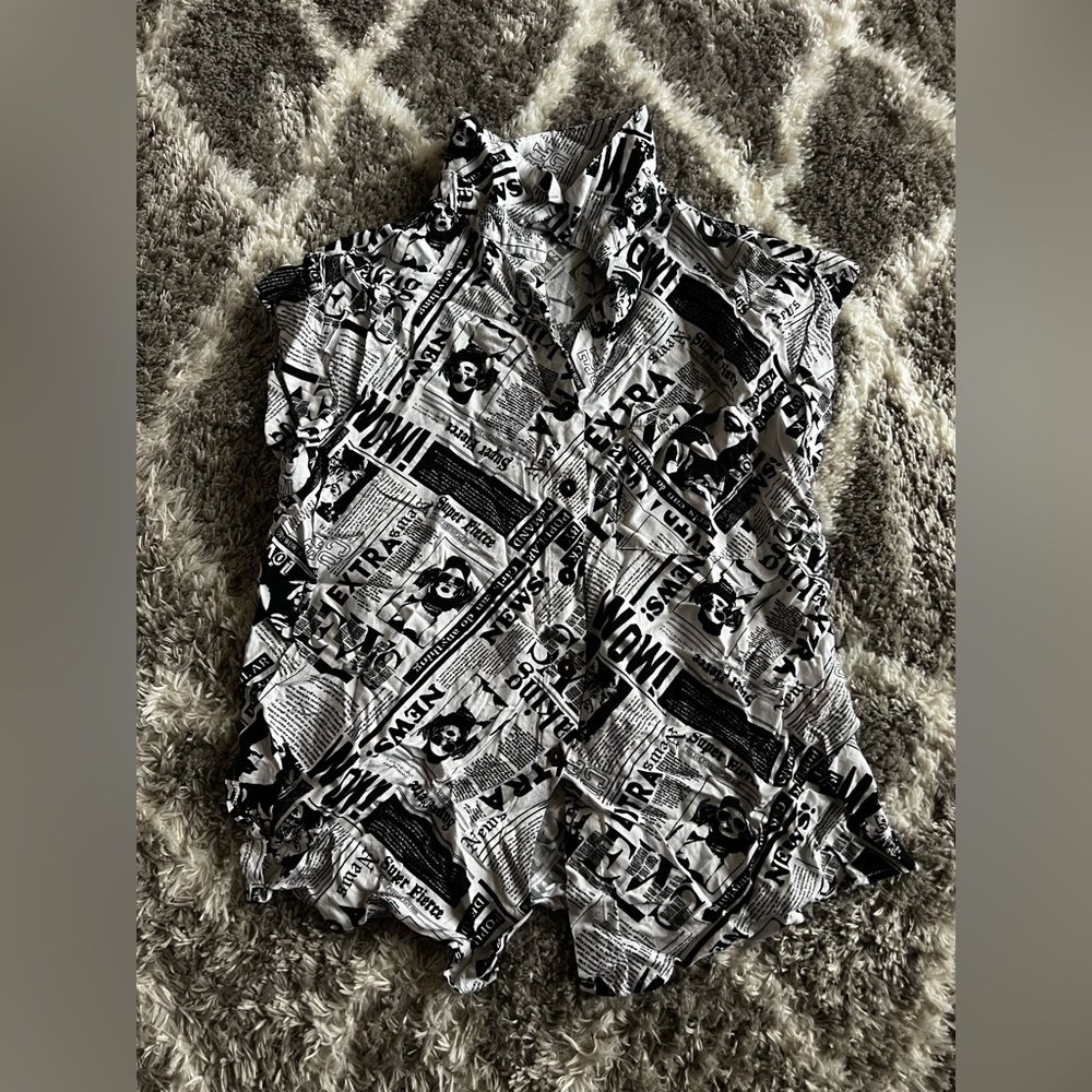 No Boundaries Small Newspaper Button Up Collared Shirt